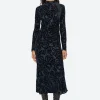 Alia Stretch Burnout Velvet Dress ~Navy