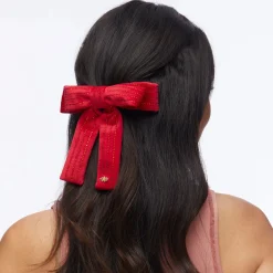 Antoniette Pinstripe Bow ~ Lipstick Red