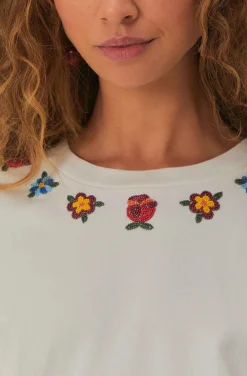 Beaded Flowers White T-Shirt