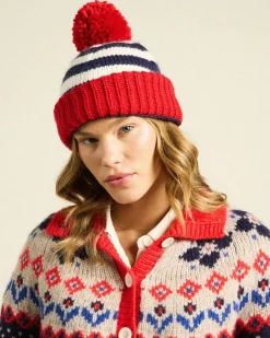 Beanie ~ Navy Stripe W/ Red