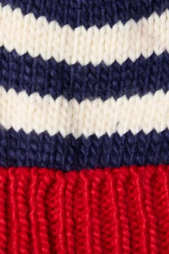 Beanie ~ Navy Stripe W/ Red