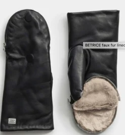 Betrice Faux Fur Lined Leather Mittens