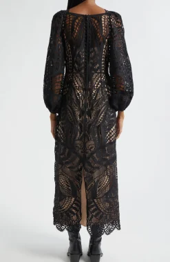 Black Nature Guipure Midi Dress