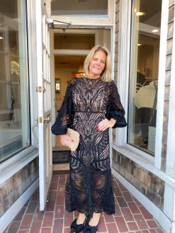 Black Nature Guipure Midi Dress
