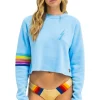 Bolt Rugby Stitch Cropped Crew Sweatshirt ~ Sky / Rainbow