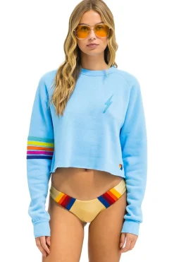 Bolt Rugby Stitch Cropped Crew Sweatshirt ~ Sky / Rainbow