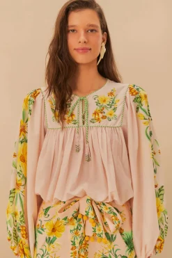 Botanical Beauty Pink Long Sleeve Blouse