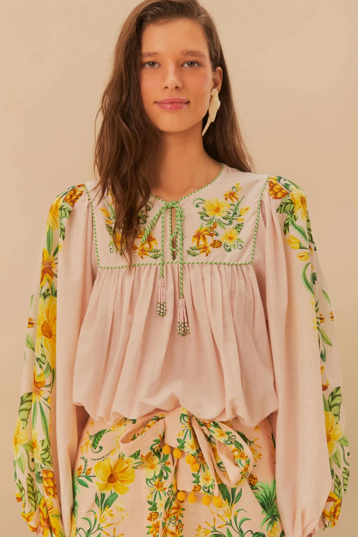Botanical Beauty Pink Long Sleeve Blouse