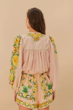 Botanical Beauty Pink Long Sleeve Blouse
