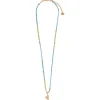 Breaded Heart Charm Necklace ~ Blue and Yellow
