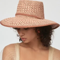 Brielle Checkered Straw Hat ~ Soft Sunset