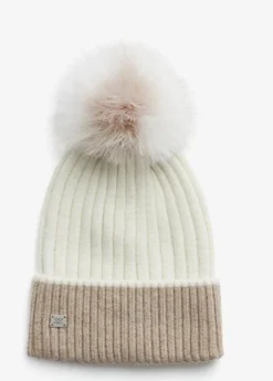 Ciel Rib Knit Hat w/ Removable Feather Pom Pom