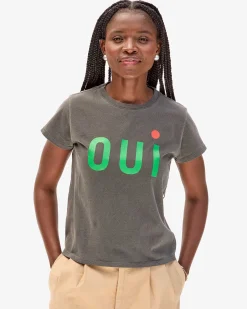 Classic Tee ~ Faded Black w/ Green & Poppy Oui