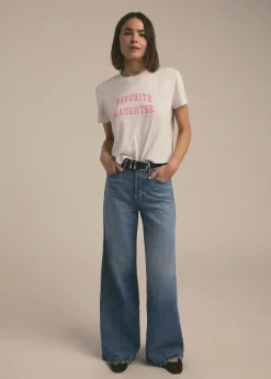 Cropped Collegiate Tee ~ White w/ Neon Pink