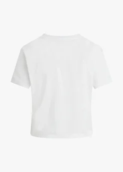 Cropped Collegiate Tee ~ White w/ Neon Pink