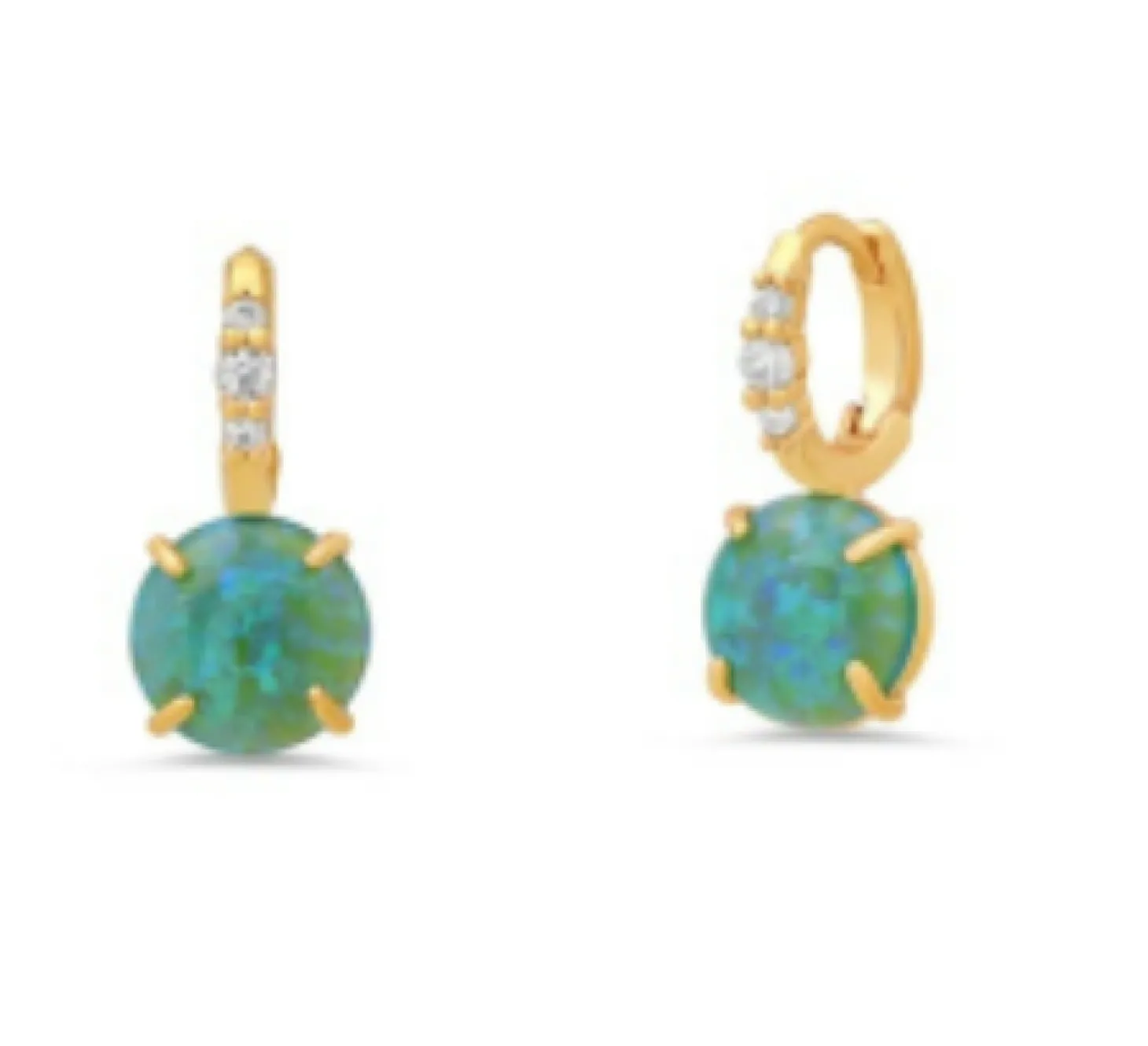 CZ Huggie with Solitaire Opal Stone