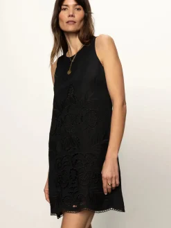 Embroidered Blooms Dress ~ Black