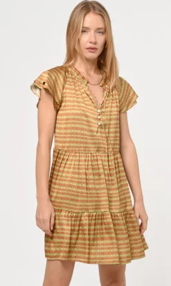 Ena Pull Over Flutter Sleeve Printed Dress ~ Copper