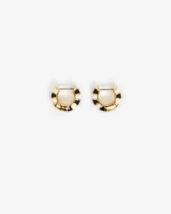 Enamel Stripe Huggie Earring ~ Cream/Blck