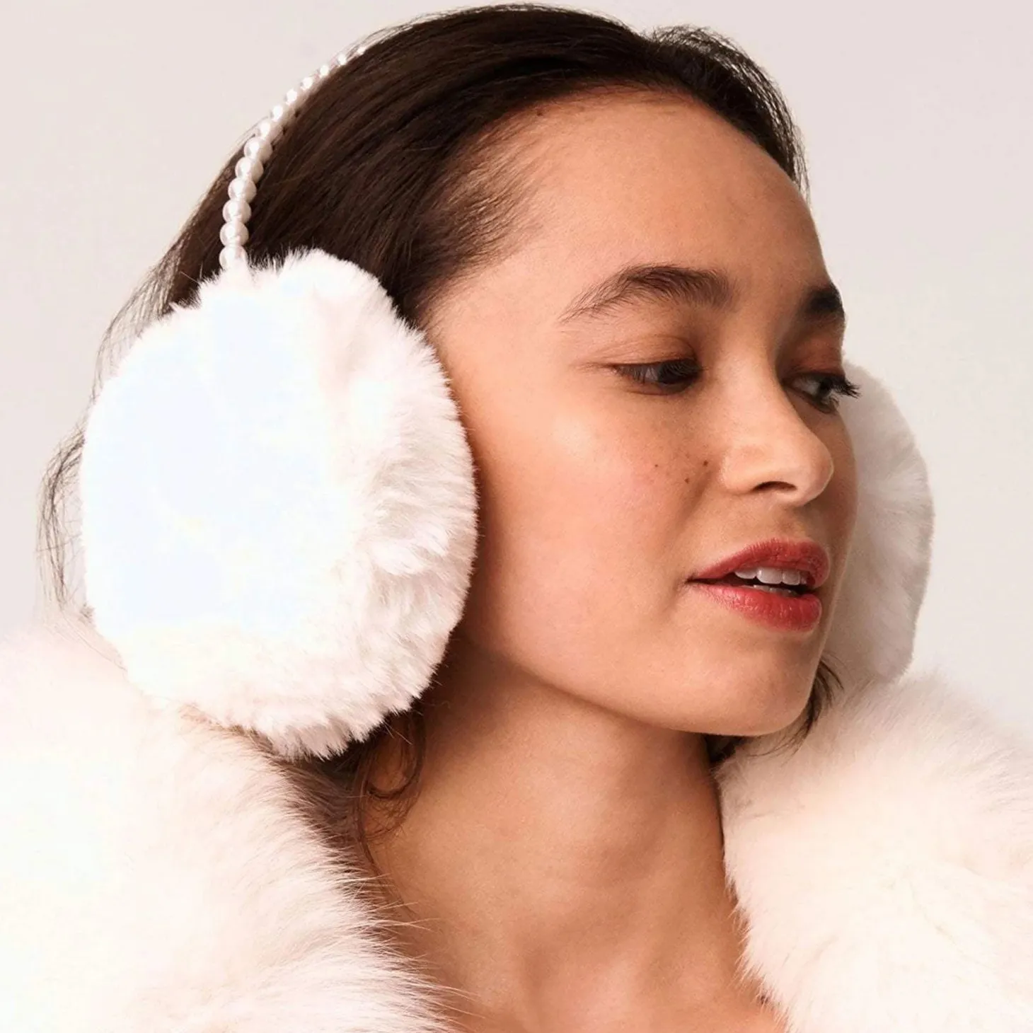 Faux Fur Pearl Earmuffs ~ Ivory