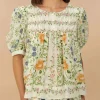 Folk Floral Off-White Short Sleeve Blouse