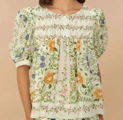 Folk Floral Off-White Short Sleeve Blouse