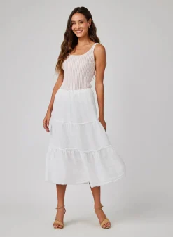 Frayed Tiered Skirt ~ White