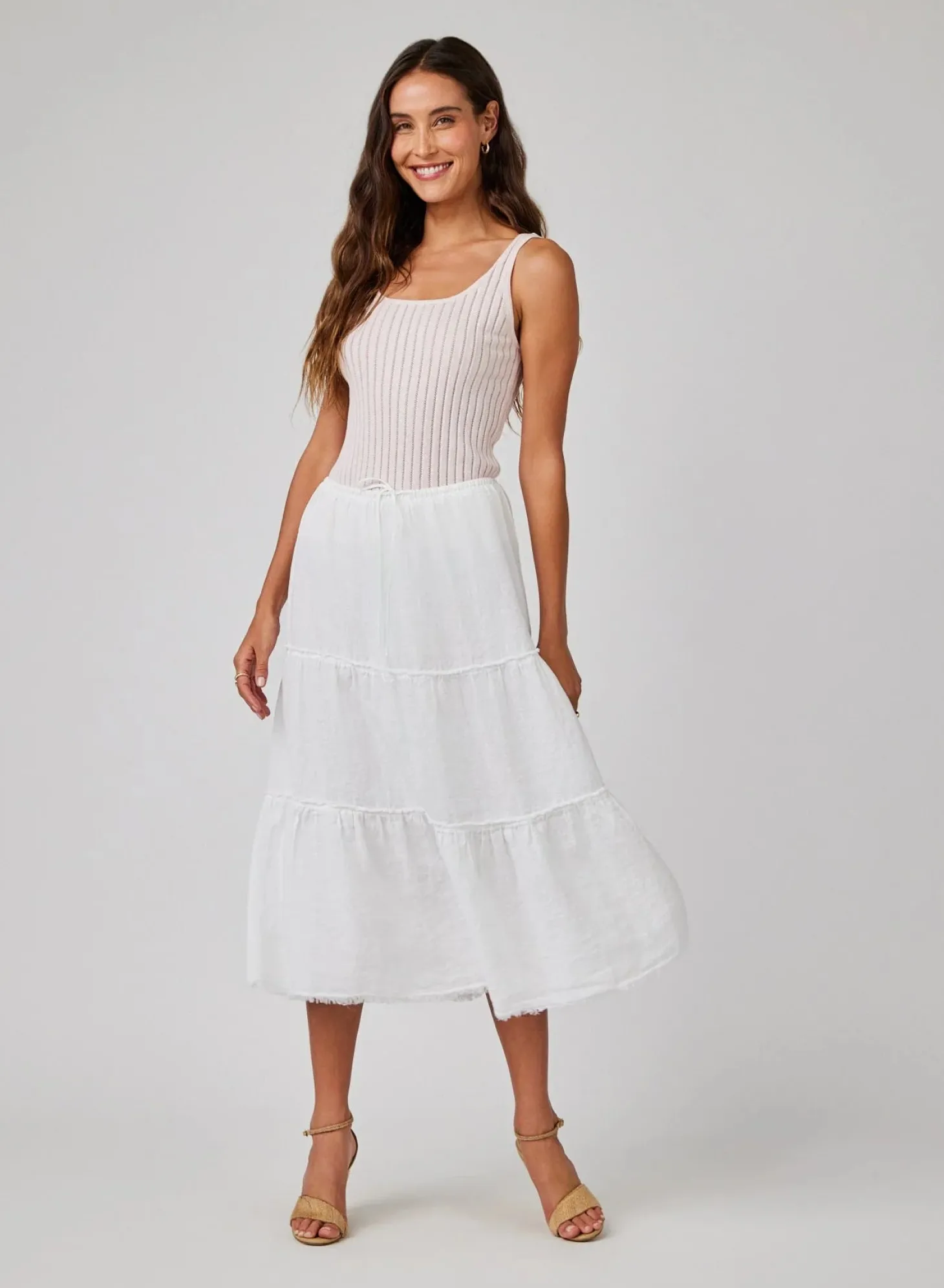 Frayed Tiered Skirt ~ White