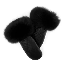 Fur Cuff Mittens ~ Quilted Black