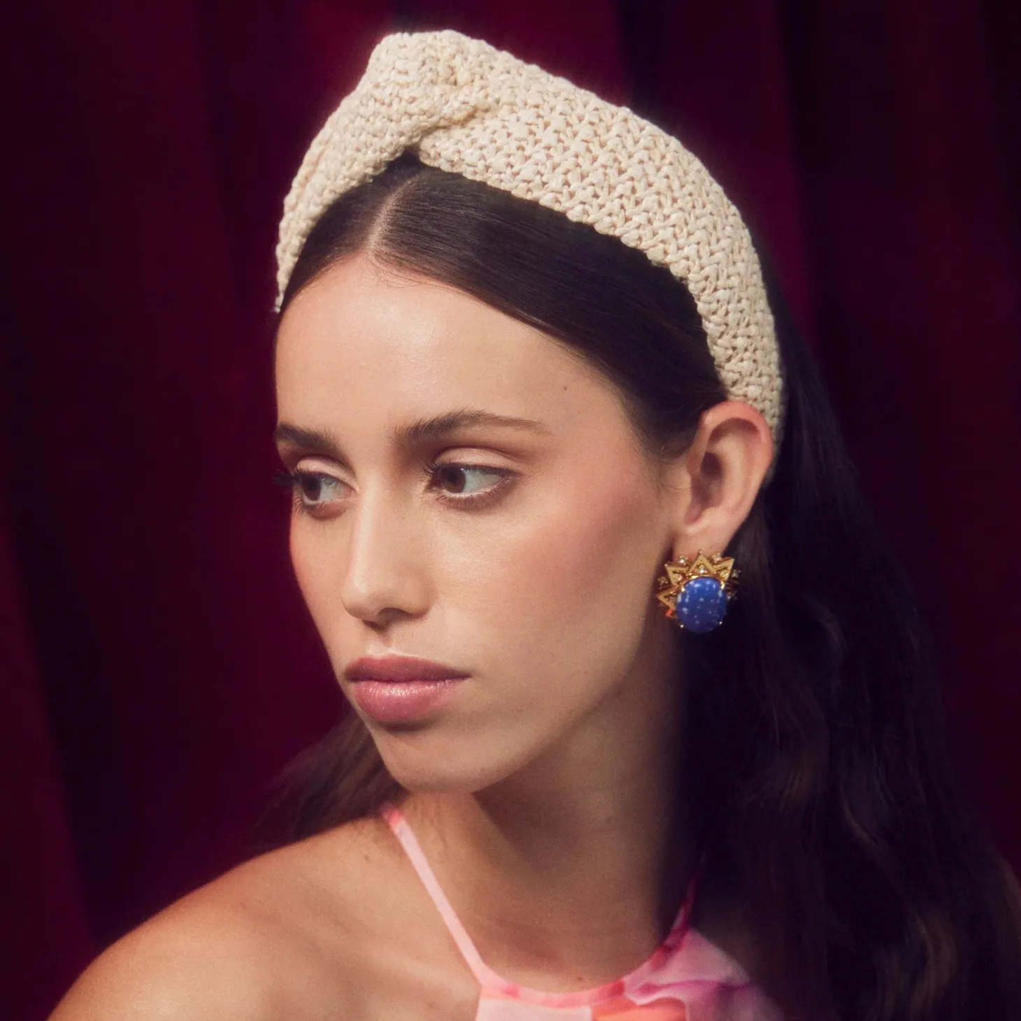 Greta Raffia Headband ~ White Wash