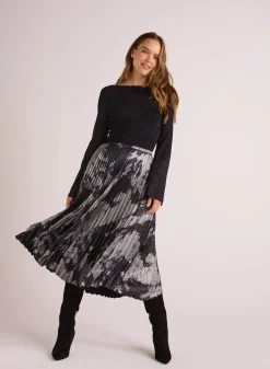 Hand Pleated Midi Skirt ~ Silver Dye Print