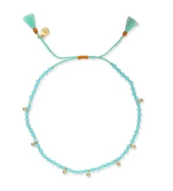 Handmade Semi-Precious Knotted Bracelet with Gold Balls ~ Mint