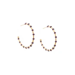 Hoop w/Faceted Rondelle & Bugle Beads ~ 1 1/2" Gold/Plum