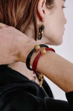 James Leather Bracelet ~ Garnet