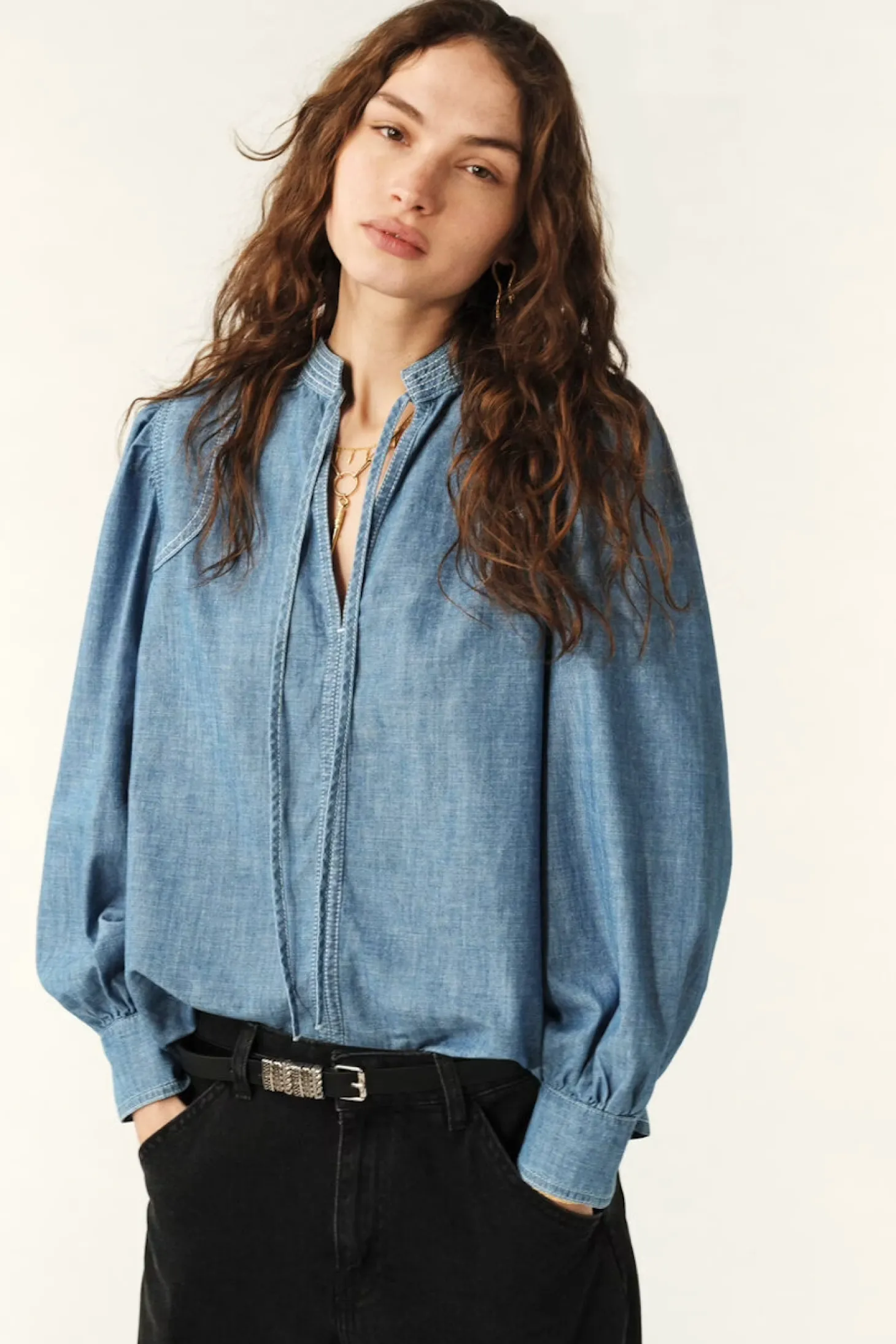Kuka Long Sleeve Blouse ~ Light Used Blue