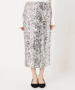 Lacey Sequins Midi Skirt ~ Silver