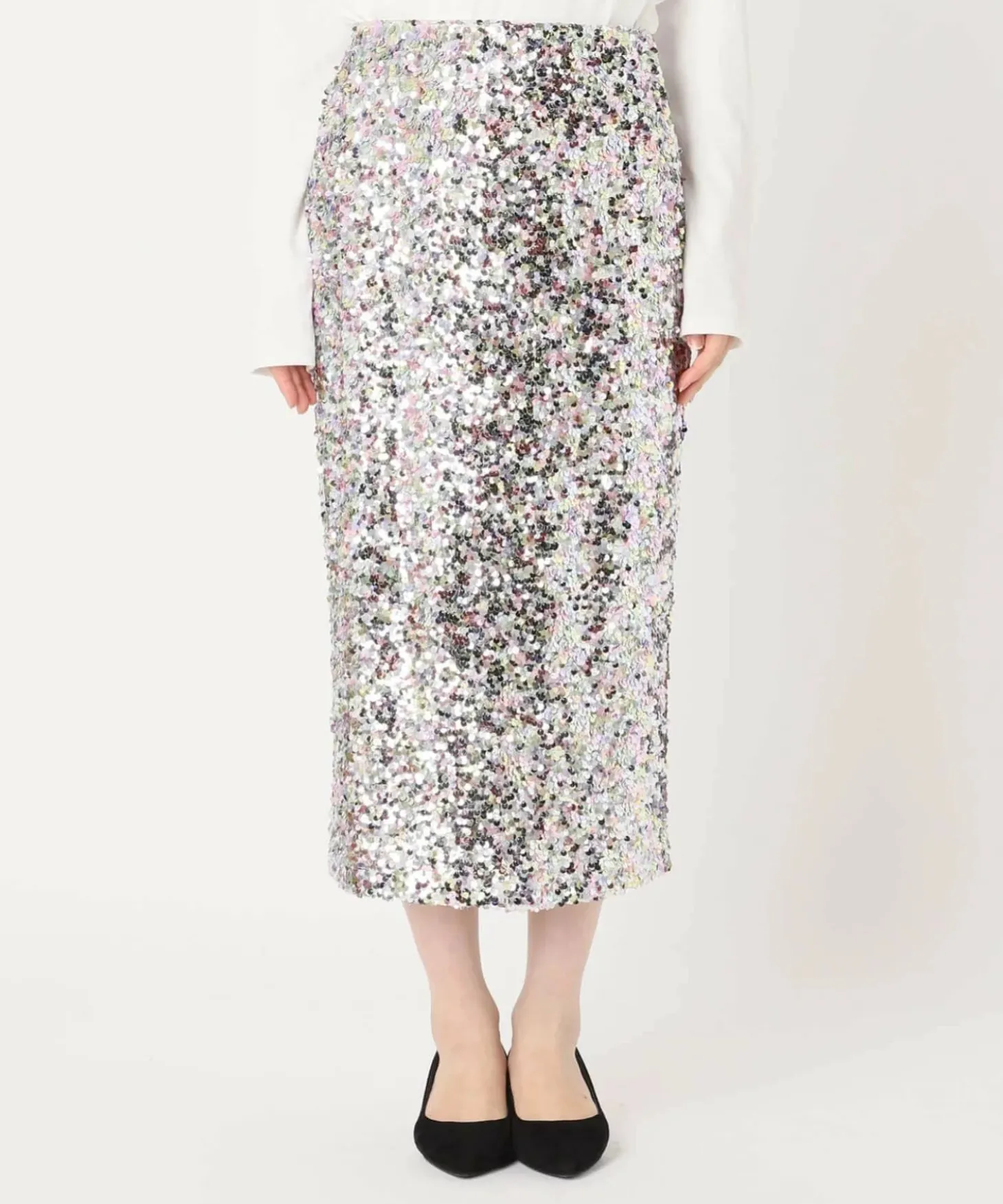 Lacey Sequins Midi Skirt ~ Silver