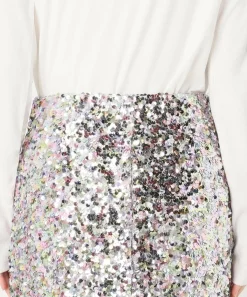 Lacey Sequins Midi Skirt ~ Silver