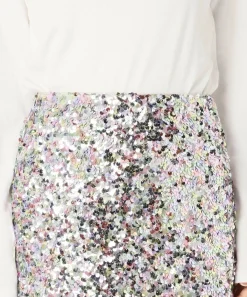 Lacey Sequins Midi Skirt ~ Silver
