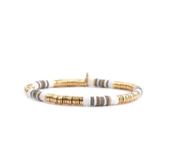 Large Heishi Beads Stretch Bracelet ~ Gold/Neutral