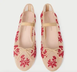 Leonie Caramel/Red Embroidered Ballet Flat