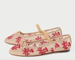 Leonie Caramel/Red Embroidered Ballet Flat