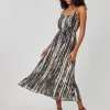 Midi Pleated Cami Dress - Brushed Stripe Print