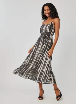 Midi Pleated Cami Dress - Brushed Stripe Print
