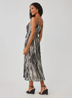 Midi Pleated Cami Dress - Brushed Stripe Print