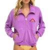Mountain Embroidery Half Zip Sweatshirt ~ Neon Purple