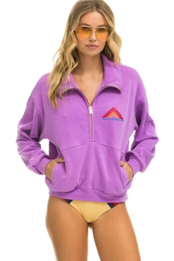Mountain Embroidery Half Zip Sweatshirt ~ Neon Purple