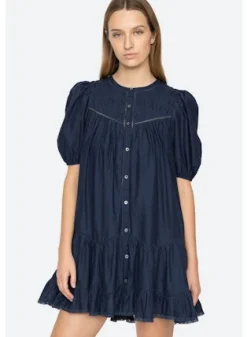 Myra Puff Sleeve Tunic Dress~ Navy