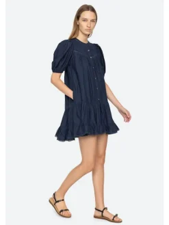 Myra Puff Sleeve Tunic Dress~ Navy