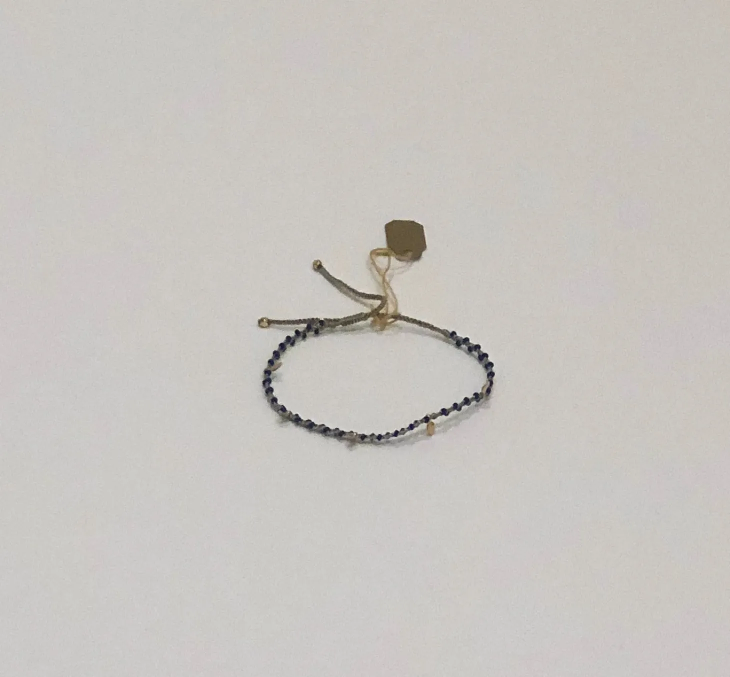 Navy Beaded Bracelet With Dangling Leaves